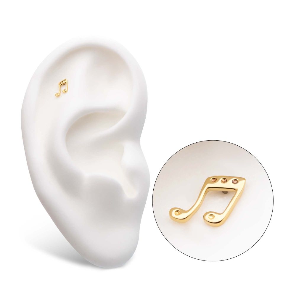 14Kt Yellow Gold Threadless with Music Two Eighth Notes Connected with a Beam Top