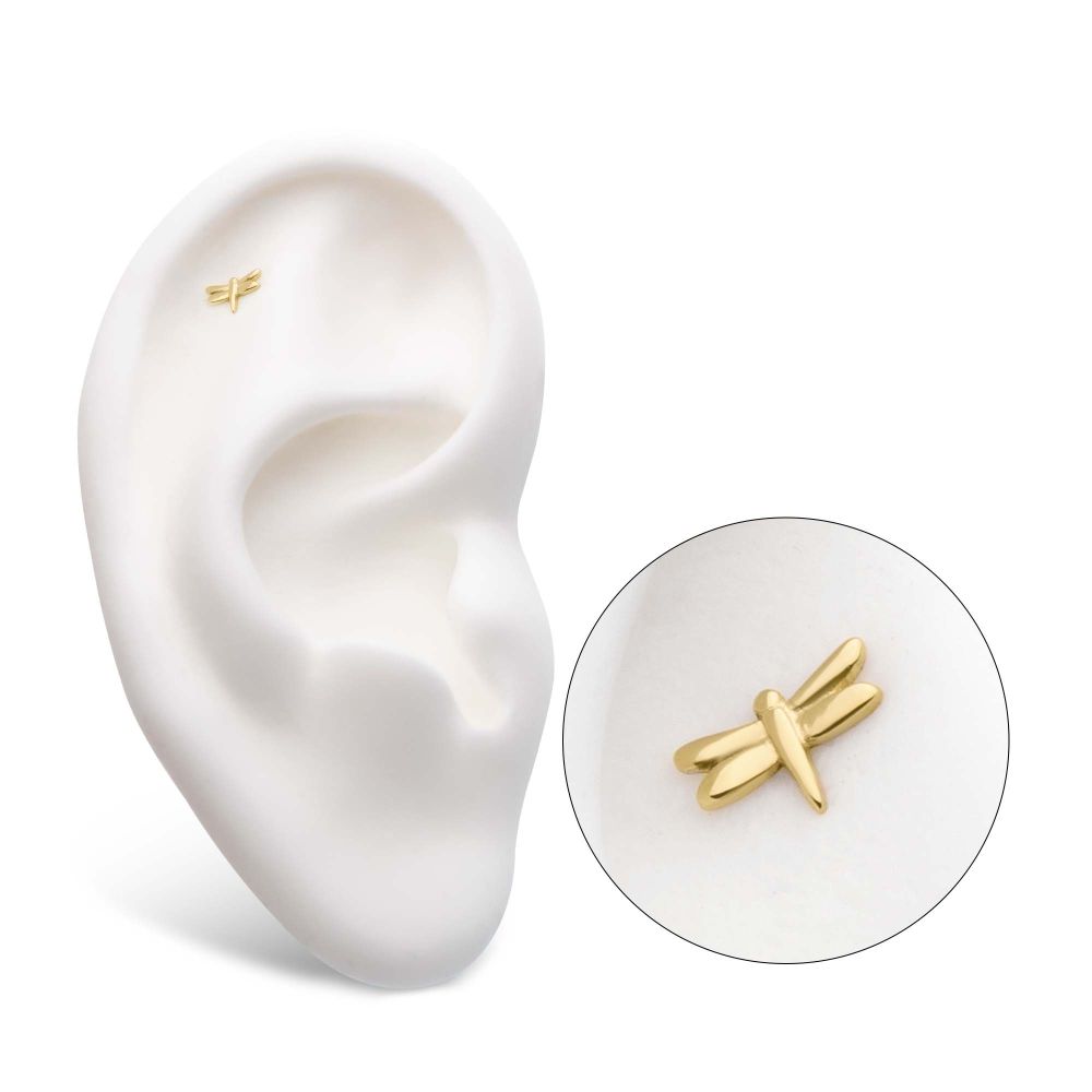 14Kt Yellow Gold Threadless with Dragonfly Top