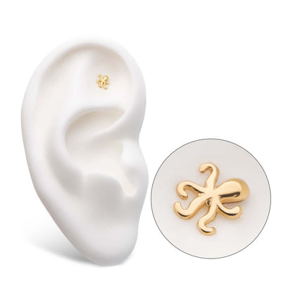 14Kt Yellow Gold Threadless with Octopus Top