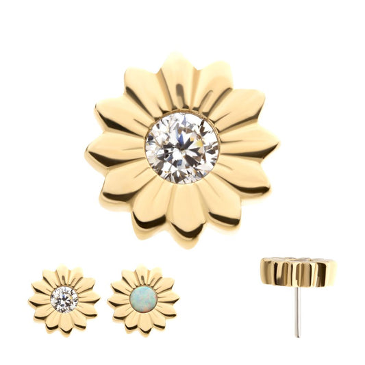 14Kt Yellow Gold Threadless Bezel Set Gem/Opal Sunflower Top