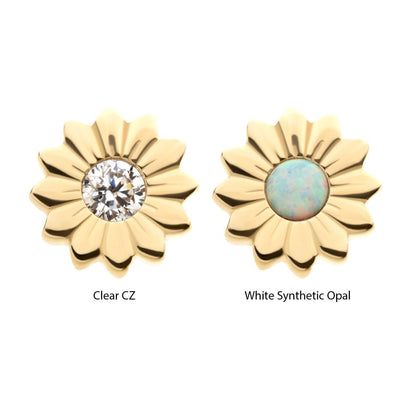 14Kt Yellow Gold Threadless Bezel Set Gem/Opal Sunflower Top