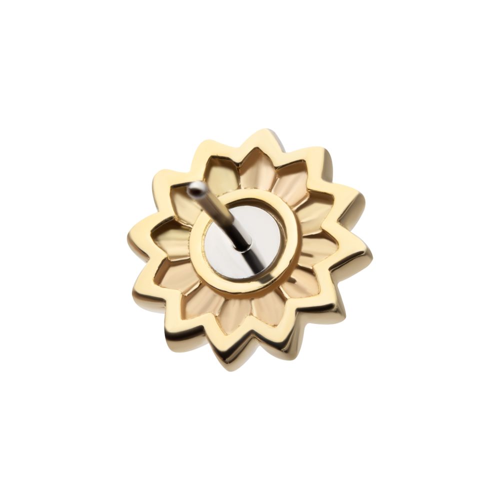 14Kt Yellow Gold Threadless Prong Set Round White Opal Sunflower Top