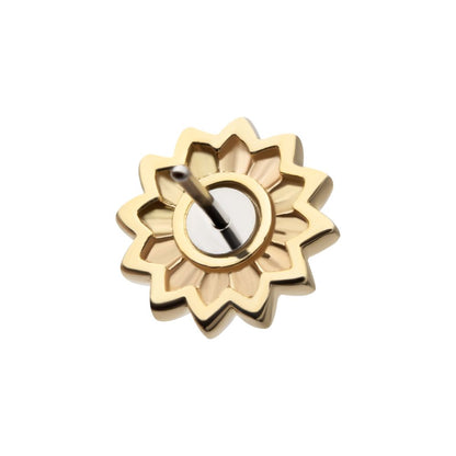 14Kt Yellow Gold Threadless Prong Set Round White Opal Sunflower Top