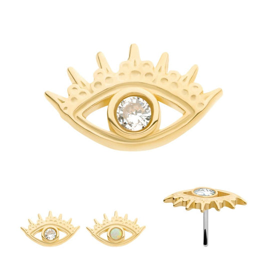 14Kt Yellow Gold Threadless Bezel Set Gem/Opal Evil Eye Top