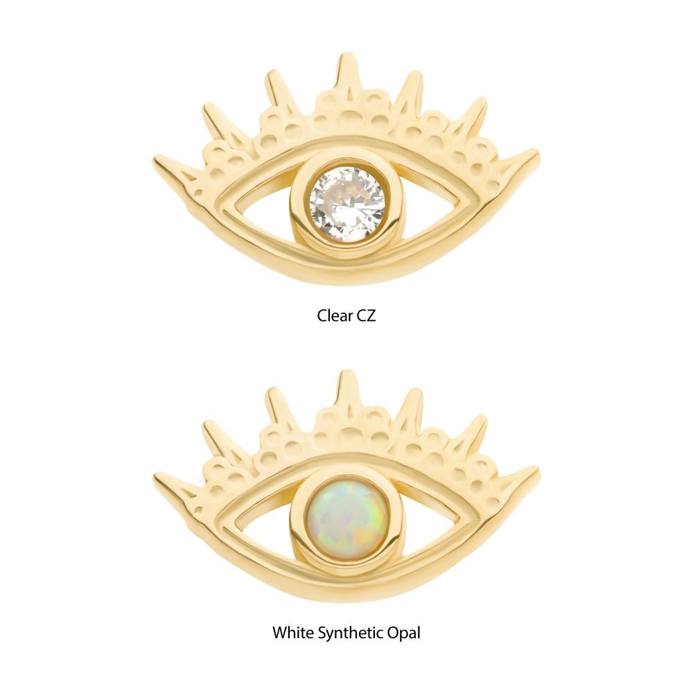 14Kt Yellow Gold Threadless Bezel Set Gem/Opal Evil Eye Top
