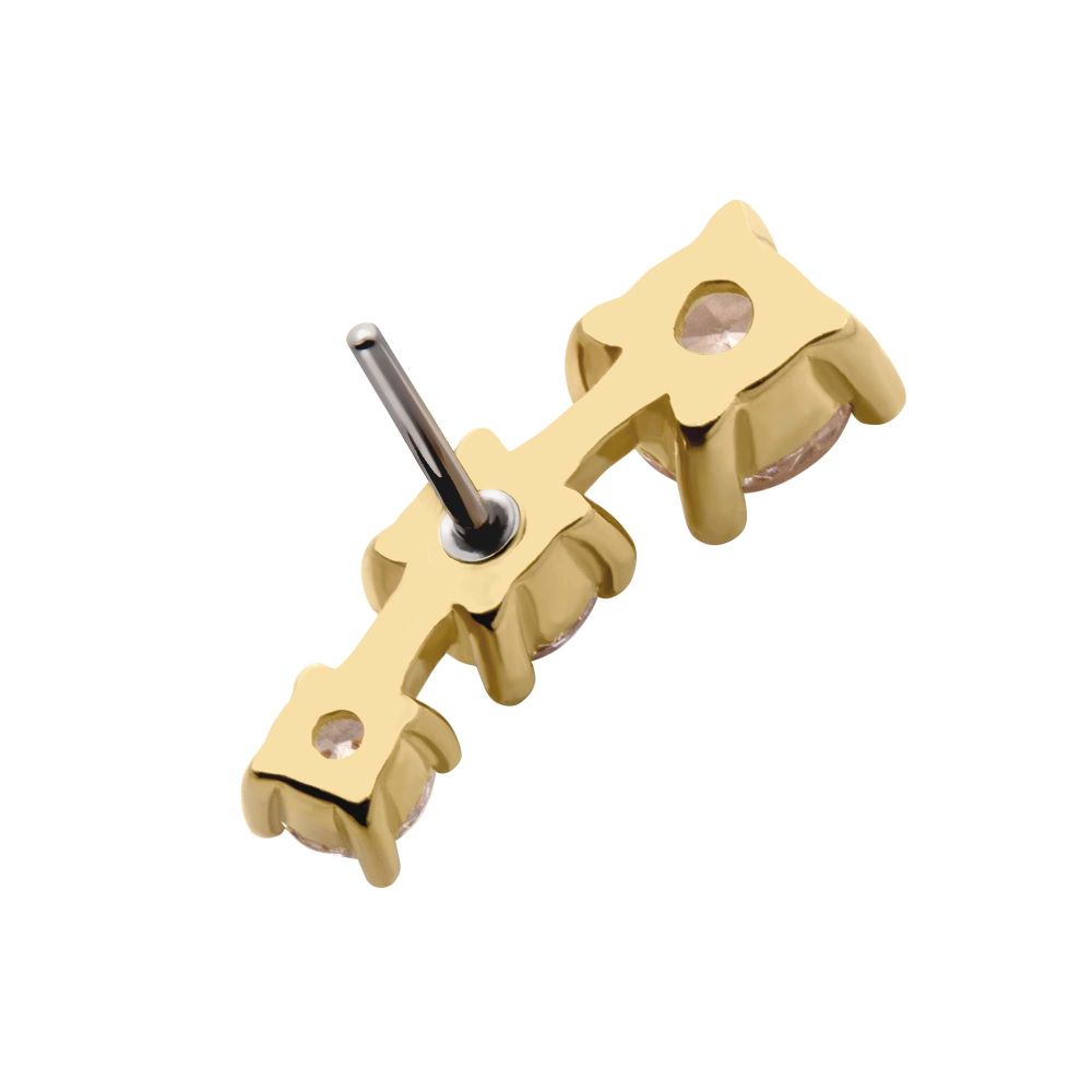 14Kt Yellow Gold Threadless with Prong Set CZ 3-Cluster Top