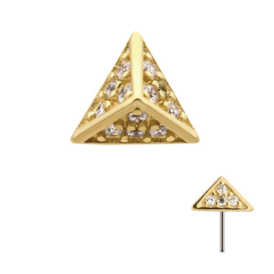 14Kt Yellow Gold Threadless with Prong Set CZ Short Pyramid Top