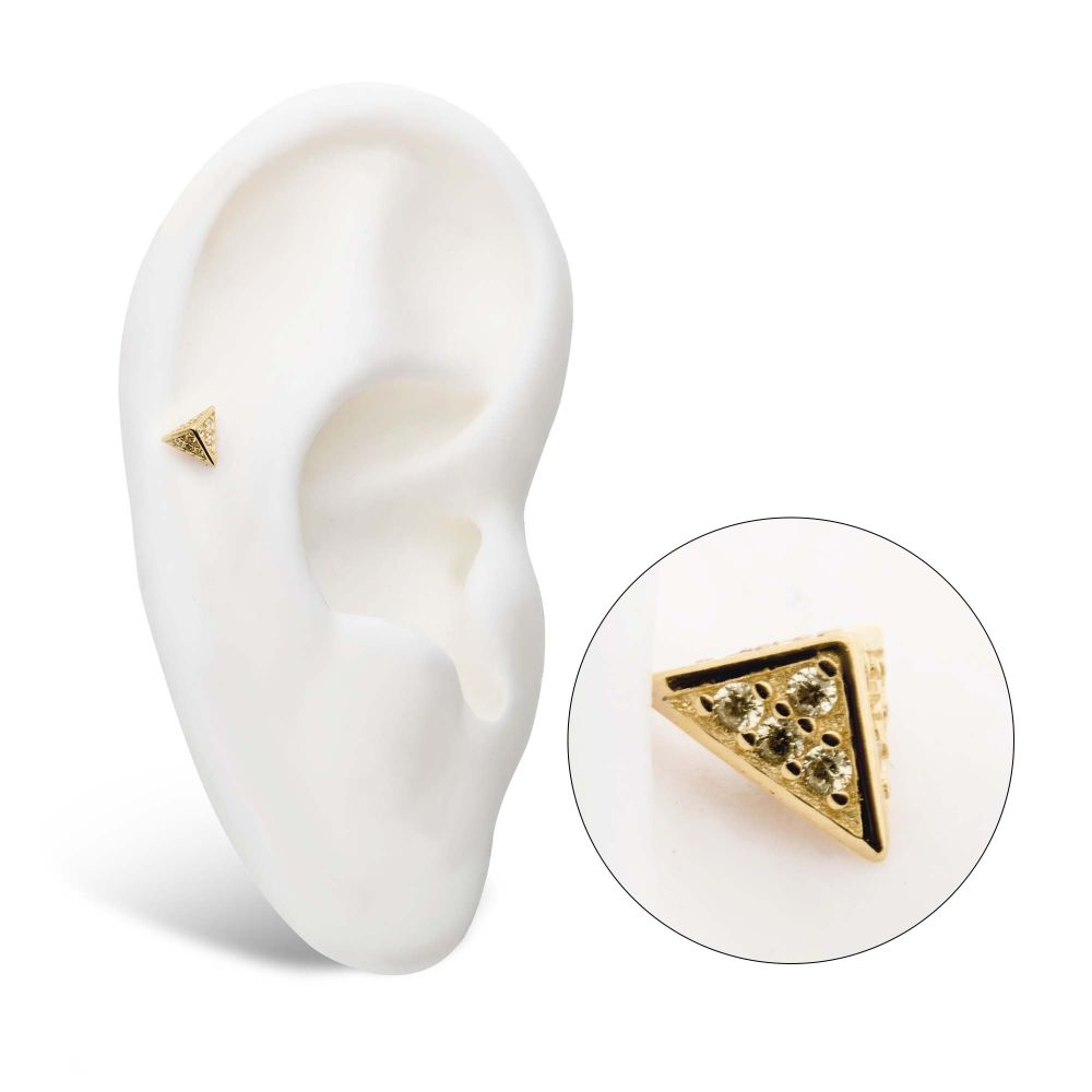 14Kt Yellow Gold Threadless with Prong Set CZ Short Pyramid Top