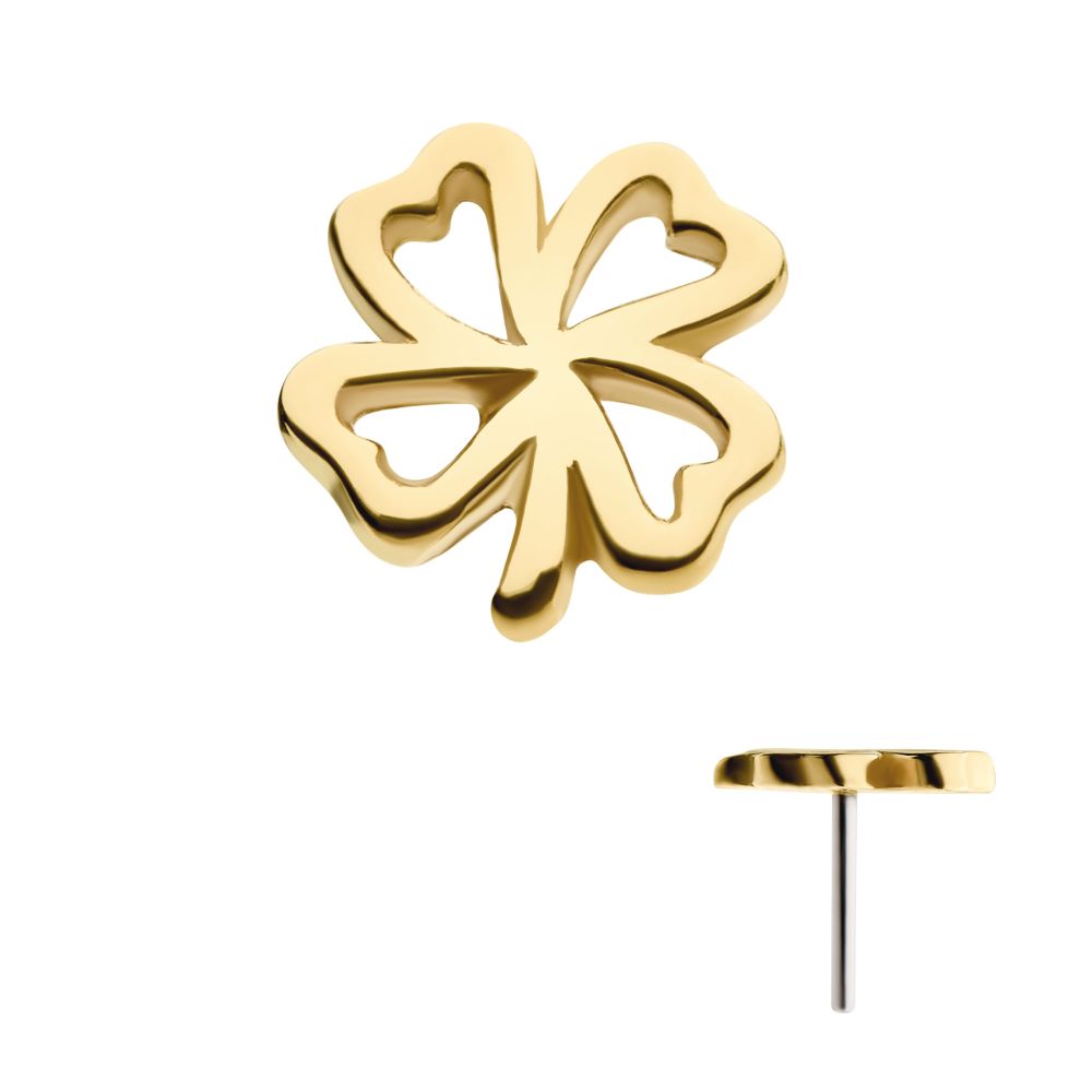 14kt Yellow Gold Threadless with 4-Leaf Cut Out Clover Top
