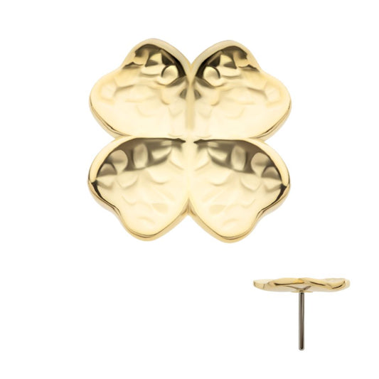 14Kt Yellow Gold Threadless Hammered Clover Top