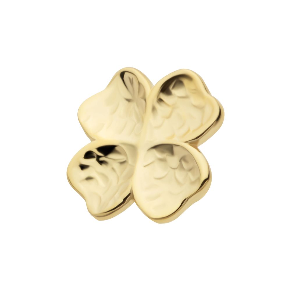 14Kt Yellow Gold Threadless Hammered Clover Top