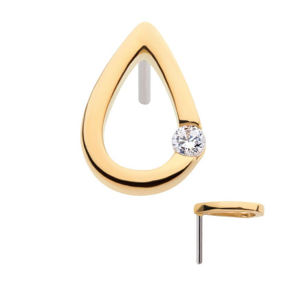 14Kt Yellow Gold Threadless Bezel Set Round Gem Cut Out Teardrop Top