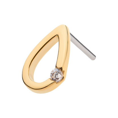 14Kt Yellow Gold Threadless Bezel Set Round Gem Cut Out Teardrop Top