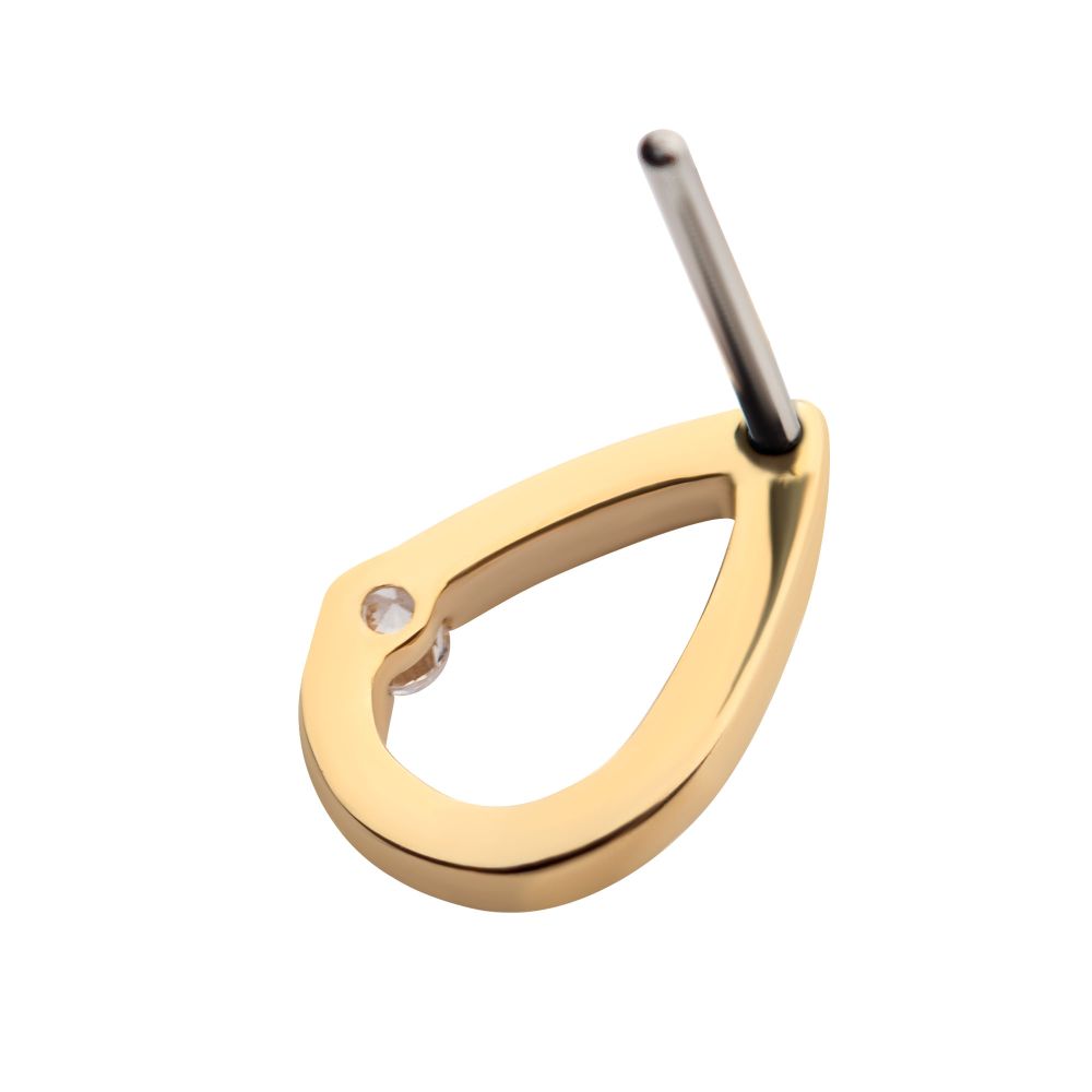 14Kt Yellow Gold Threadless Bezel Set Round Gem Cut Out Teardrop Top