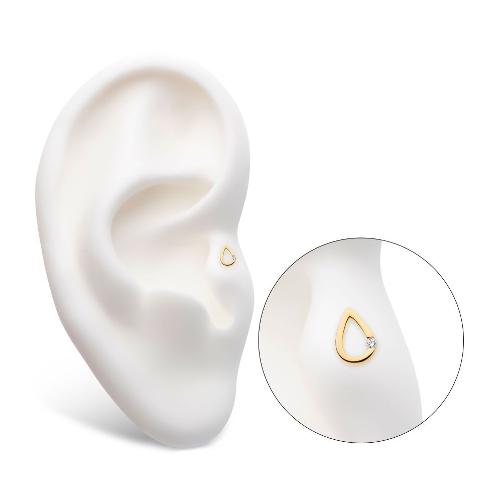 14Kt Yellow Gold Threadless Bezel Set Round Gem Cut Out Teardrop Top