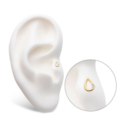 14Kt Yellow Gold Threadless Bezel Set Round Gem Cut Out Teardrop Top