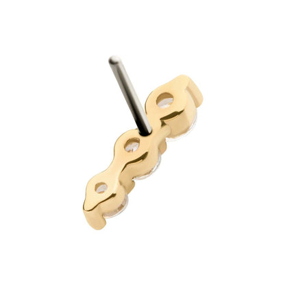 14Kt Yellow Gold Threadless with Prong Set Round CZ 3-Cluster Top