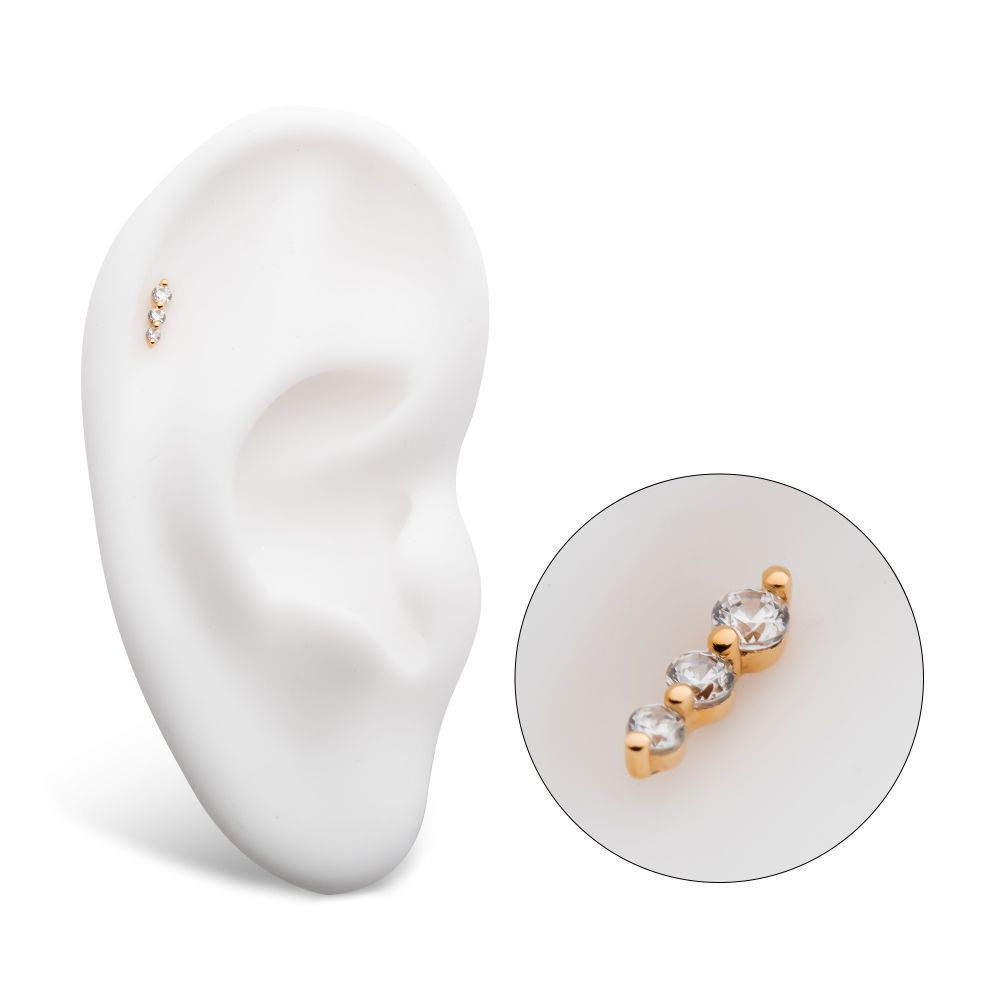 14Kt Yellow Gold Threadless with Prong Set Round CZ 3-Cluster Top