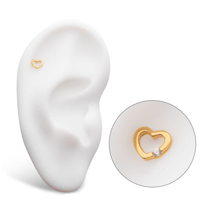 14Kt Yellow Gold Threadless Bezel Set Round Gem Cut Out Heart Top