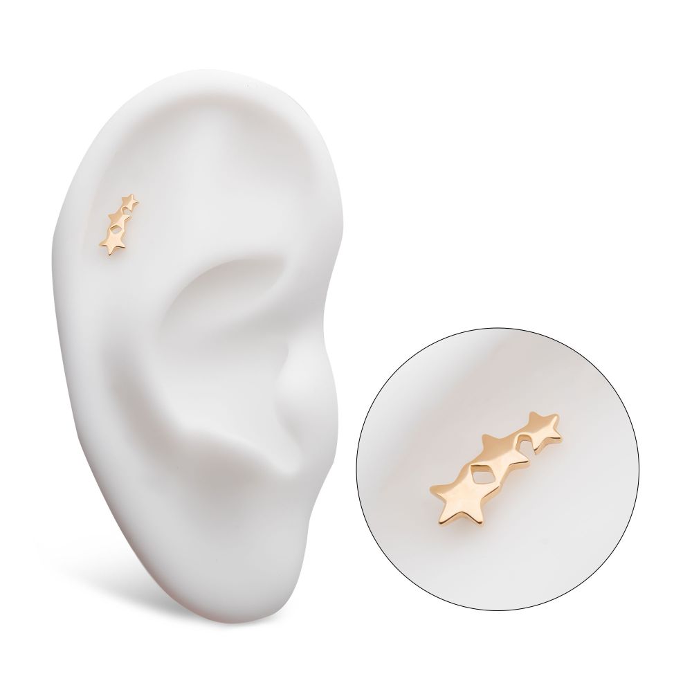 14Kt Yellow Gold Threadless with 3-Cluster Star Top