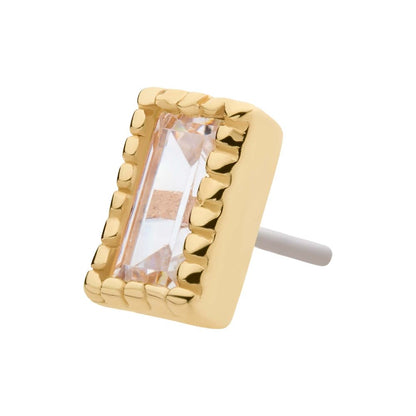 14Kt Yellow Gold Threadless with Baguette CZ Rectangular Top