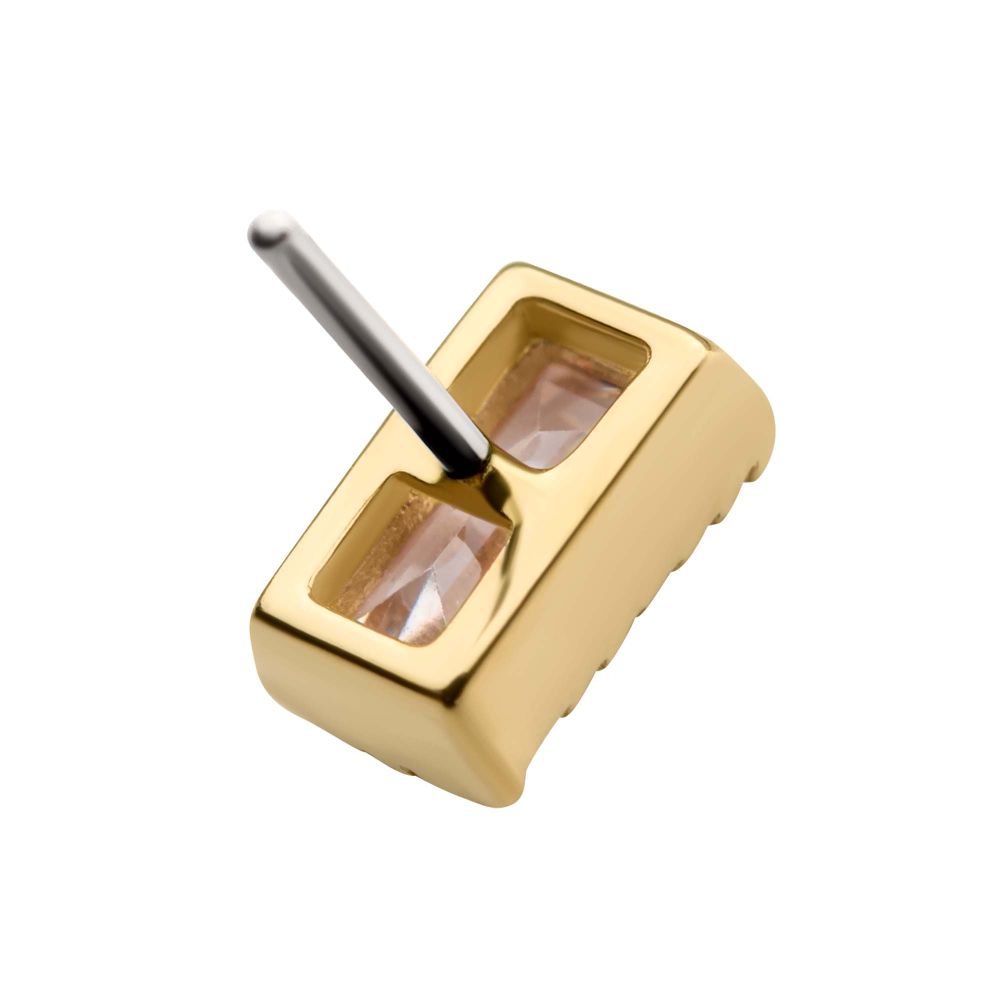 14Kt Yellow Gold Threadless with Baguette CZ Rectangular Top