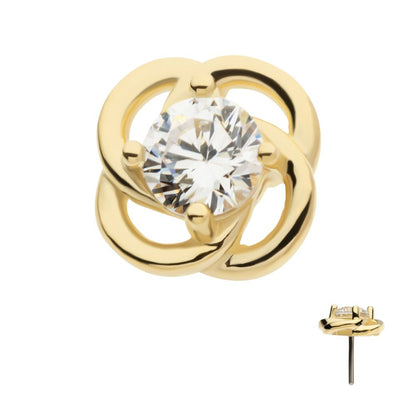 14Kt Yellow Gold Threadless Prong Set Round CZ Gem Swirl Top