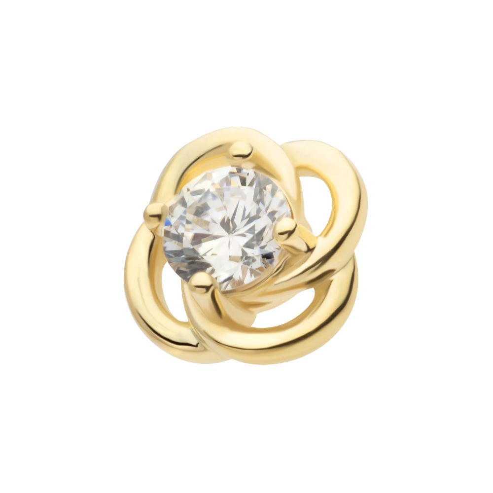 14Kt Yellow Gold Threadless Prong Set Round CZ Gem Swirl Top