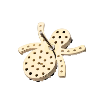 14Kt Yellow Gold Threadless Pave Set Full Clear and Black Gem Spider Top