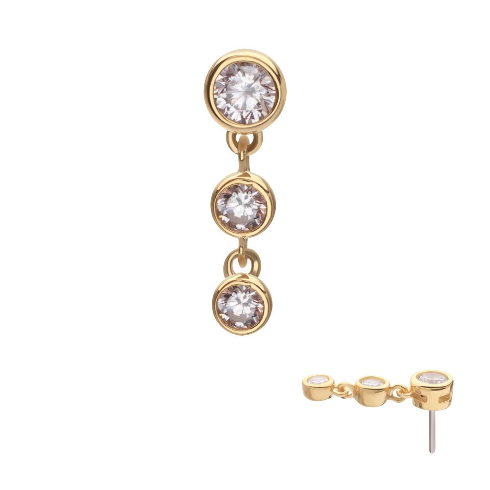 14Kt Yellow Gold Threadless Bezel Set Round Gem Top with Floating Double Gem
