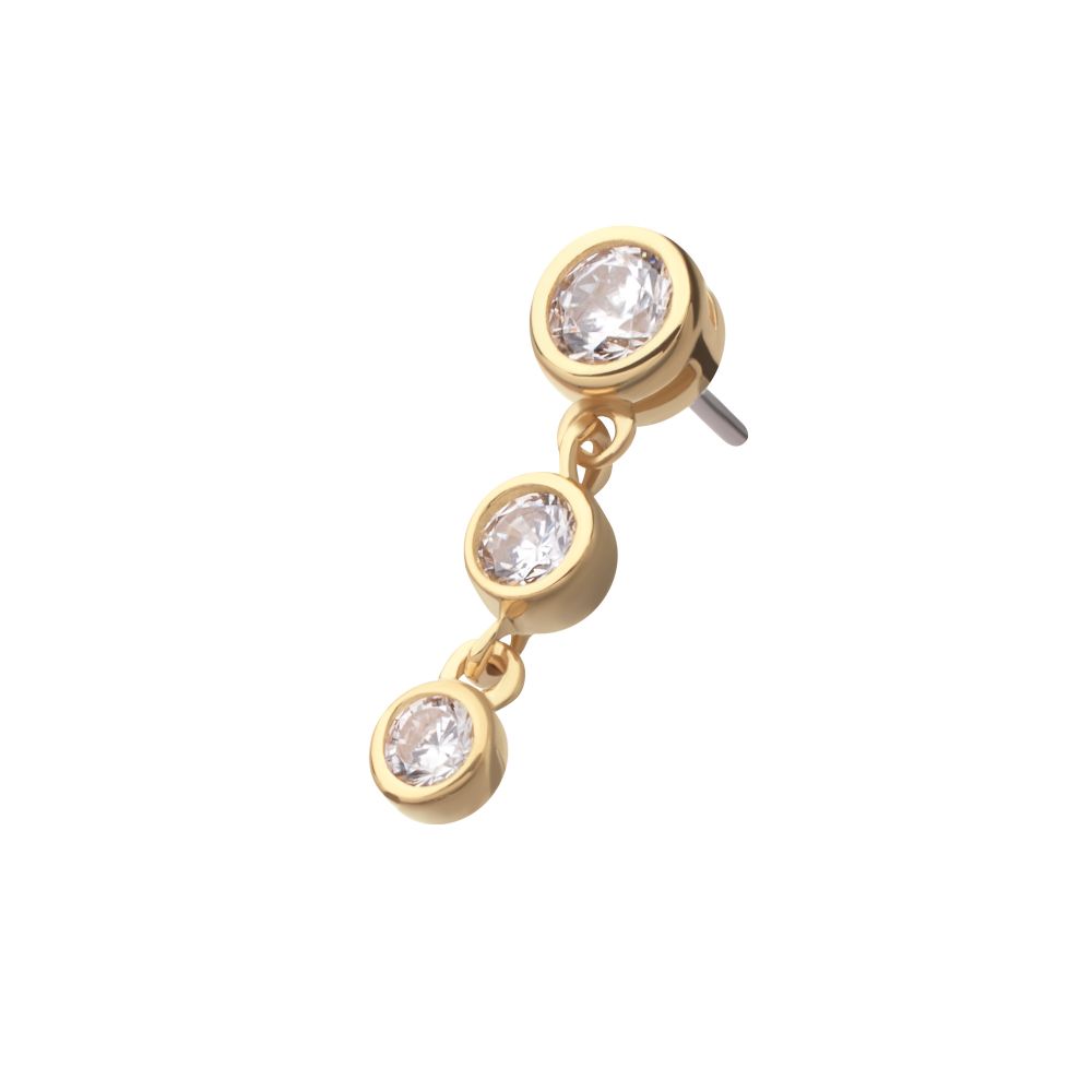 14Kt Yellow Gold Threadless Bezel Set Round Gem Top with Floating Double Gem