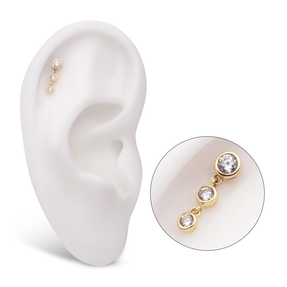 14Kt Yellow Gold Threadless Bezel Set Round Gem Top with Floating Double Gem