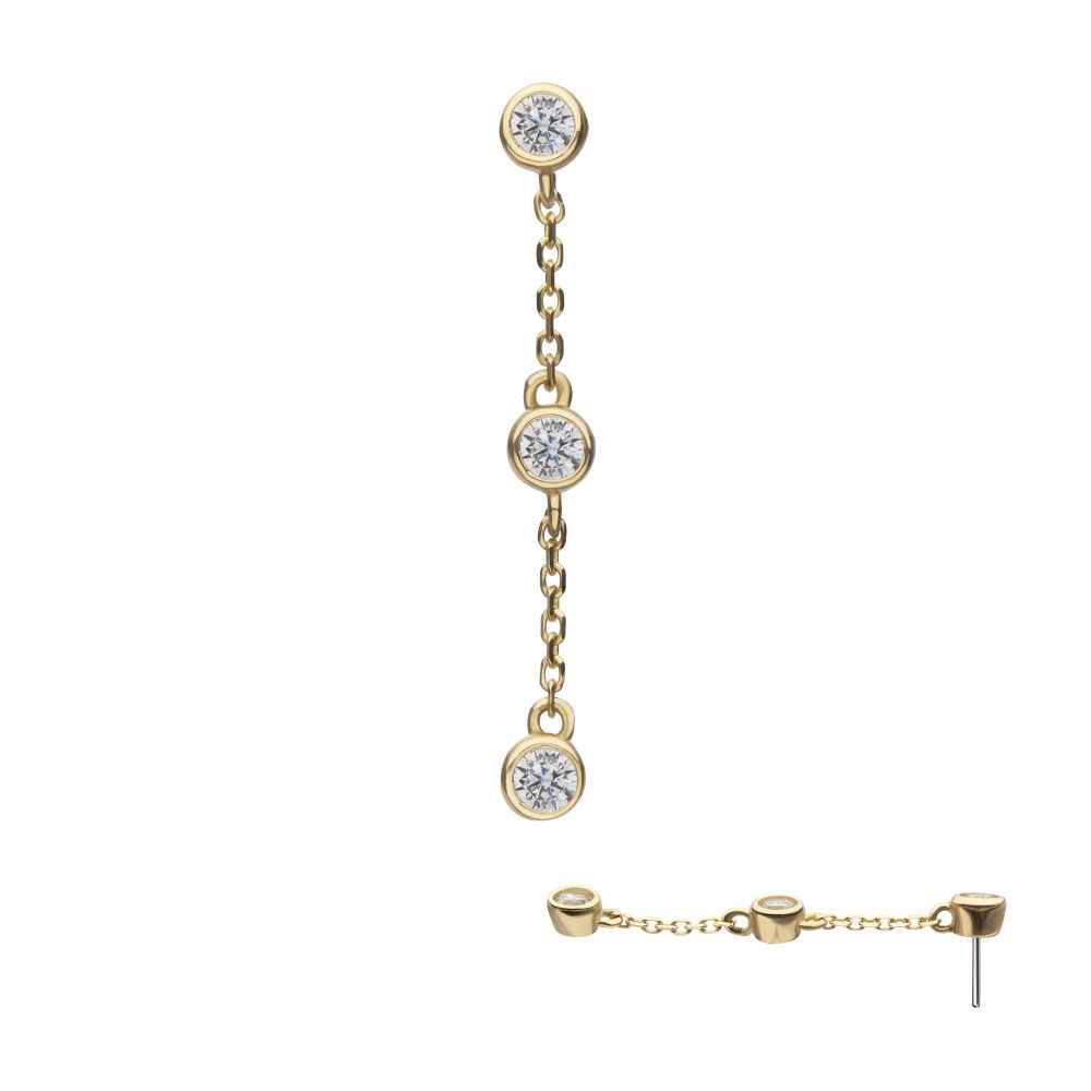 14Kt Yellow Gold Threadless Triple Bezel Set Round Gem Dangle Top