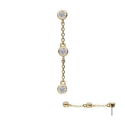 14Kt Yellow Gold Threadless Triple Bezel Set Round Gem Dangle Top