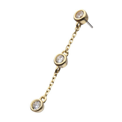 14Kt Yellow Gold Threadless Triple Bezel Set Round Gem Dangle Top