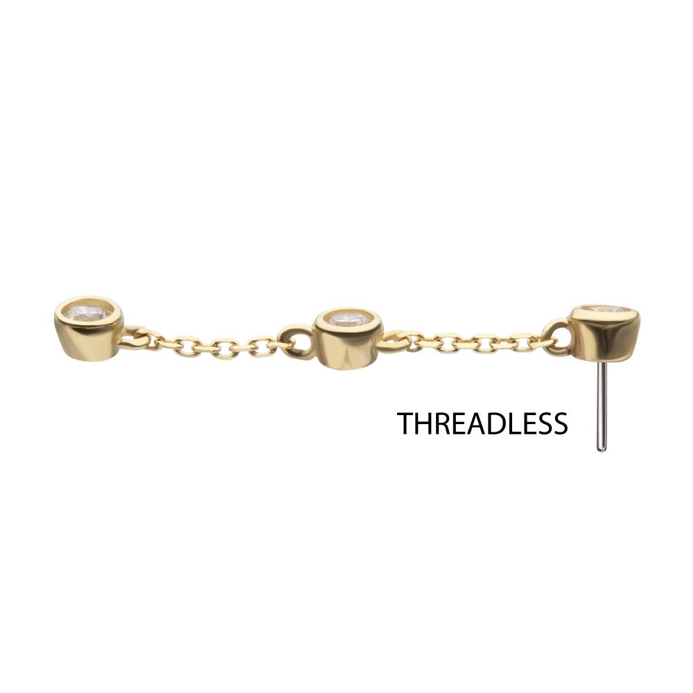 14Kt Yellow Gold Threadless Triple Bezel Set Round Gem Dangle Top