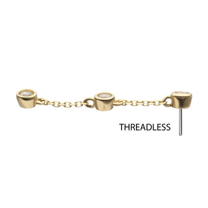 14Kt Yellow Gold Threadless Triple Bezel Set Round Gem Dangle Top