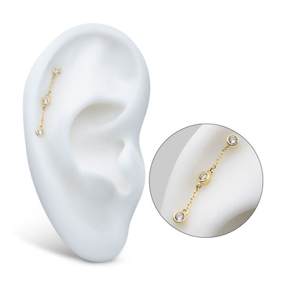 14Kt Yellow Gold Threadless Triple Bezel Set Round Gem Dangle Top