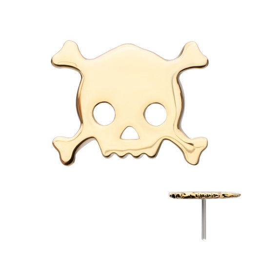 14Kt Yellow Gold Threadless Polished Finish Skulls and Crossbones Top