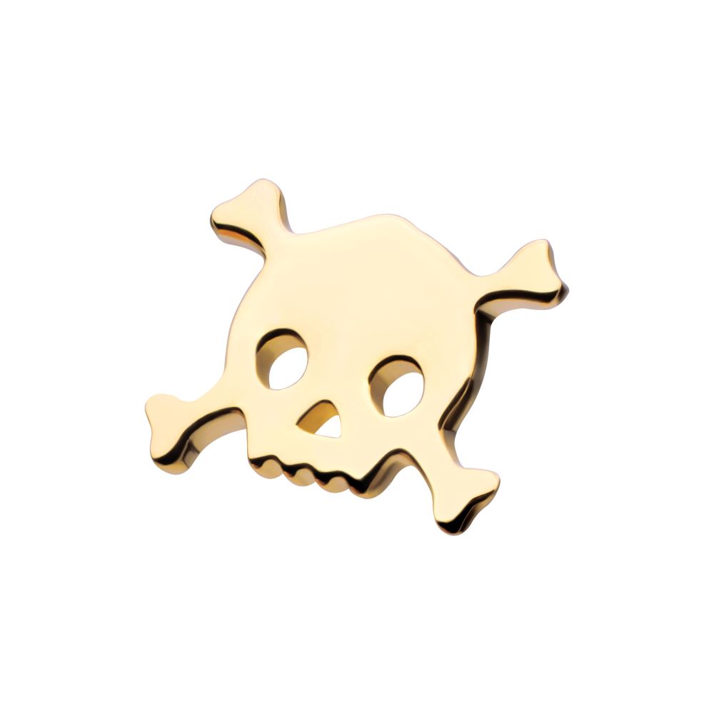 14Kt Yellow Gold Threadless Polished Finish Skulls and Crossbones Top