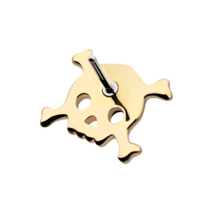 14Kt Yellow Gold Threadless Polished Finish Skulls and Crossbones Top