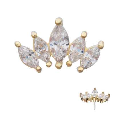 14Kt Yellow Gold Threadless Prong Set Marquise Gem Cluster Fan Shape Top
