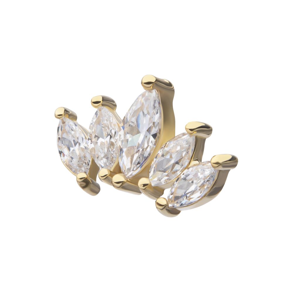 14Kt Yellow Gold Threadless Prong Set Marquise Gem Cluster Fan Shape Top