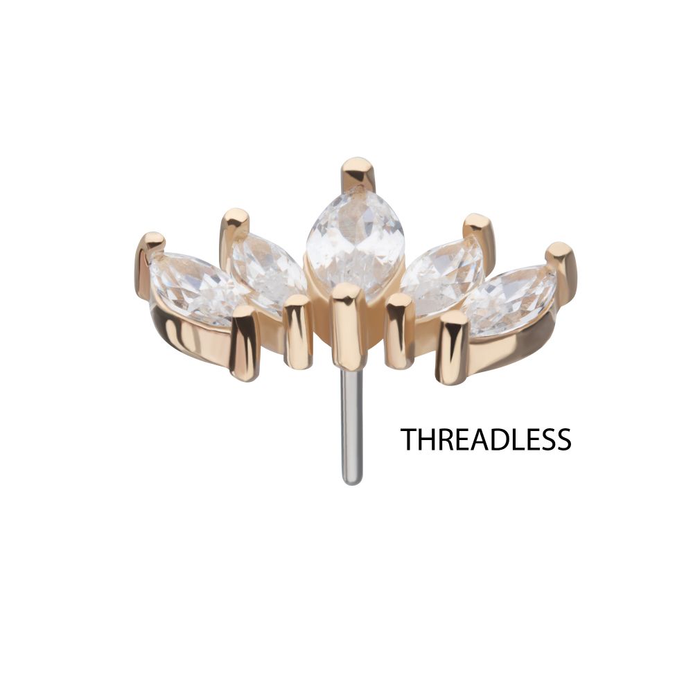 14Kt Yellow Gold Threadless Prong Set Marquise Gem Cluster Fan Shape Top