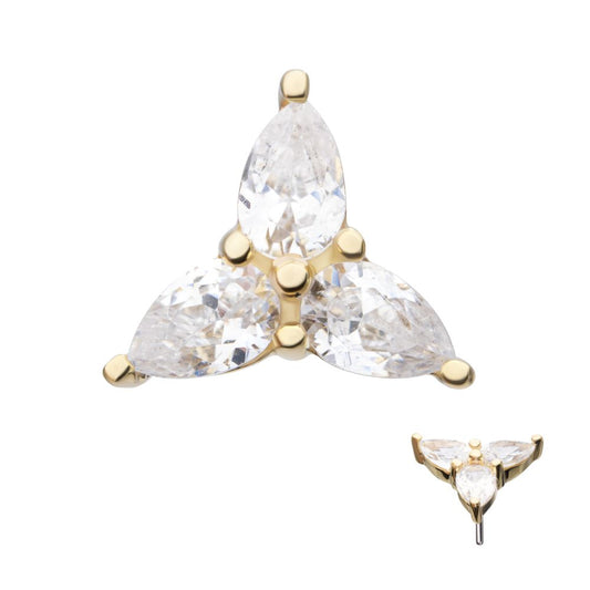 14Kt Yellow Gold Threadless Prong Set Teardrop Gem Trinity Top