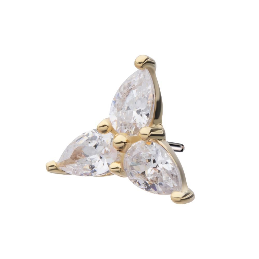 14Kt Yellow Gold Threadless Prong Set Teardrop Gem Trinity Top
