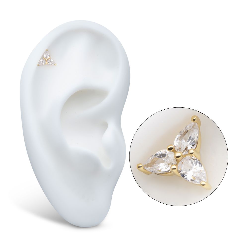 14Kt Yellow Gold Threadless Prong Set Teardrop Gem Trinity Top