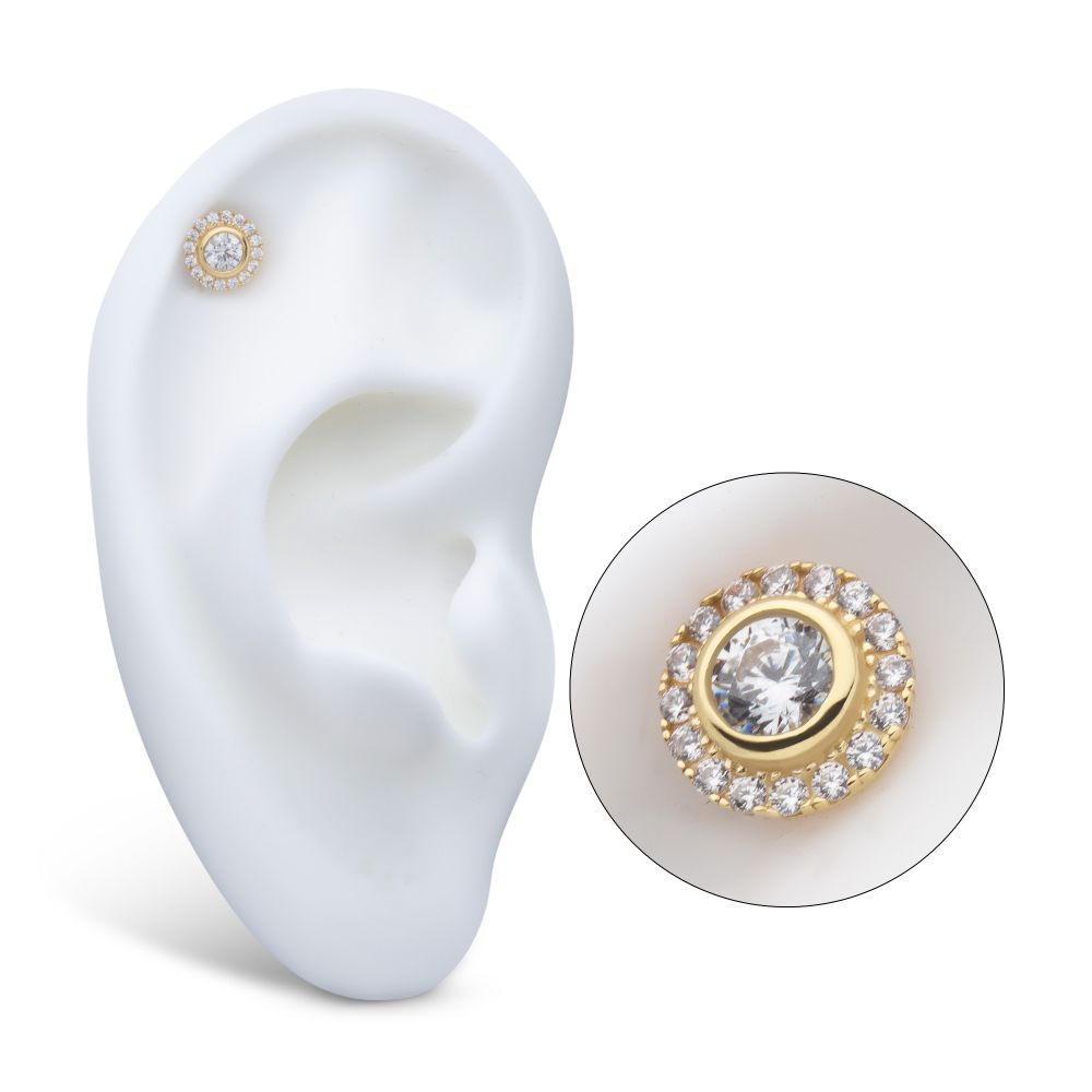 14Kt Yellow Gold Threadless Multigem Halo Top