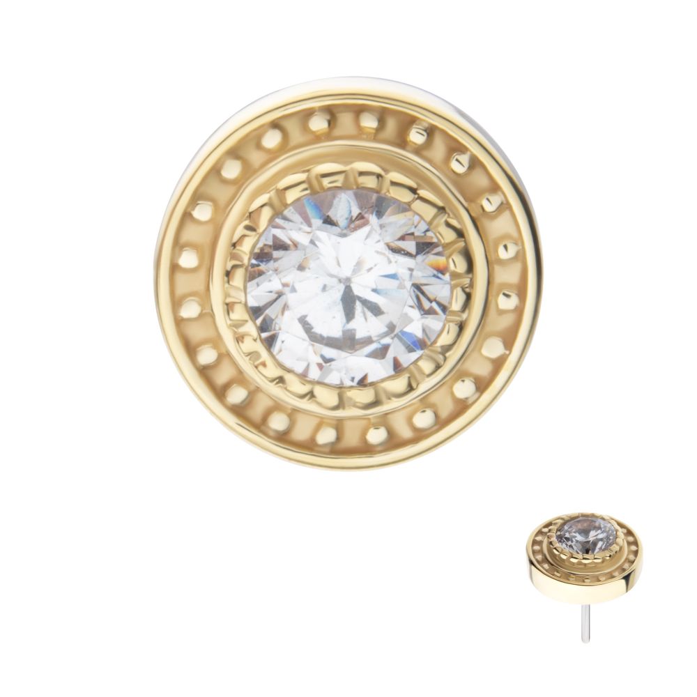 14Kt Yellow Gold Threadless Beaded Edge Bezel Set Gem Top