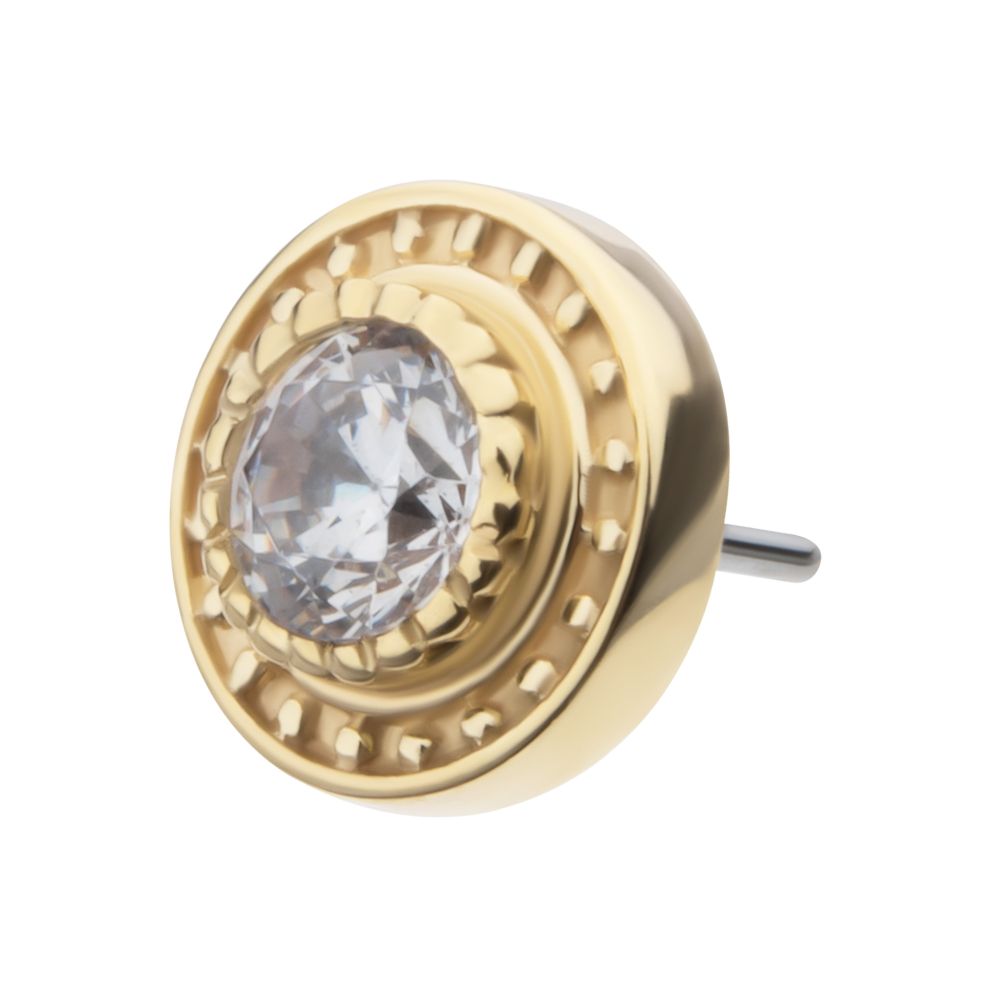 14Kt Yellow Gold Threadless Beaded Edge Bezel Set Gem Top